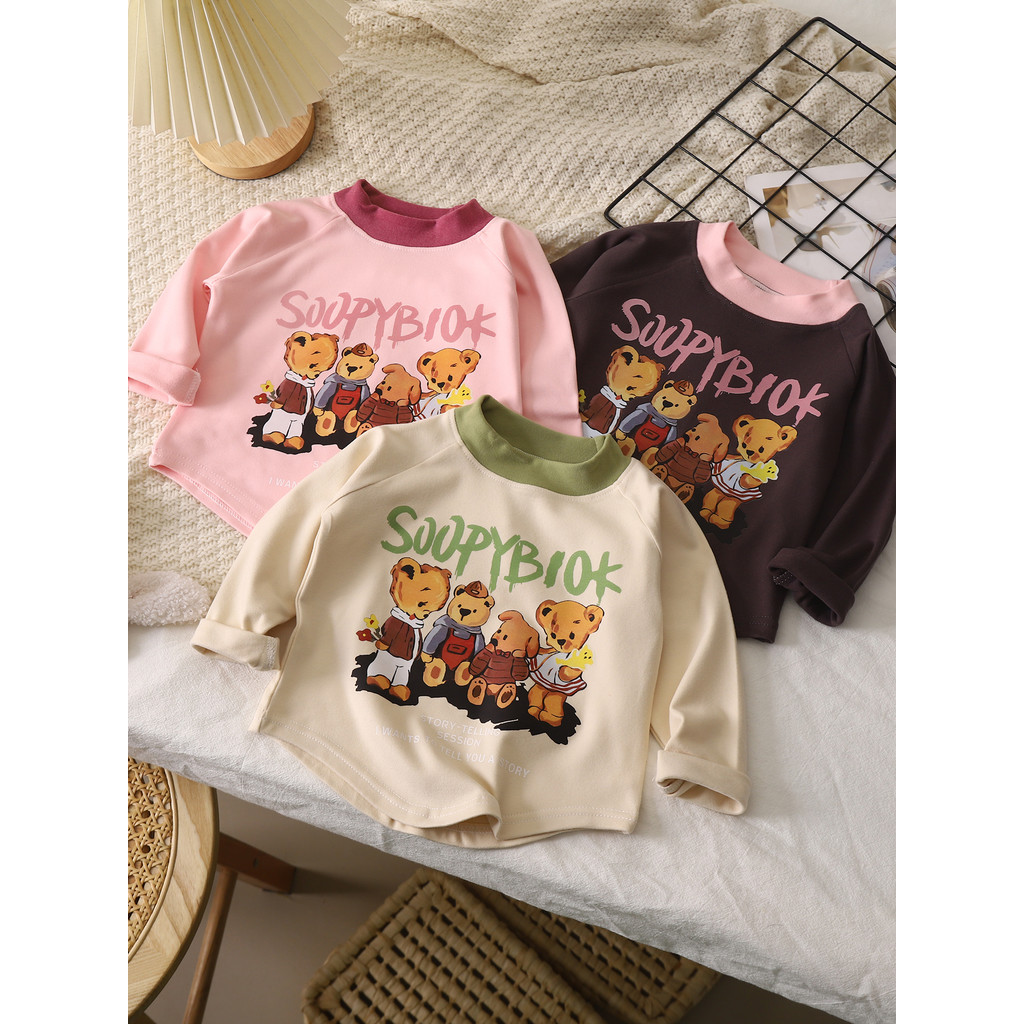 Crianças Irregular manga comprida camiseta de fundo meninas primavera outono estilo estilo ocidental roupa interior médi