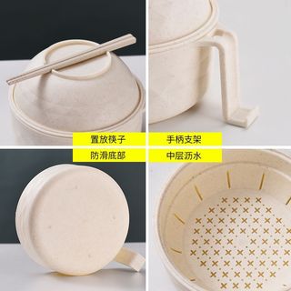 Sopa de drenagem criativa de fibra de bambu com tampa Tigela de macarrão instantâneo Ferramenta útil Fácil de limpar Mac