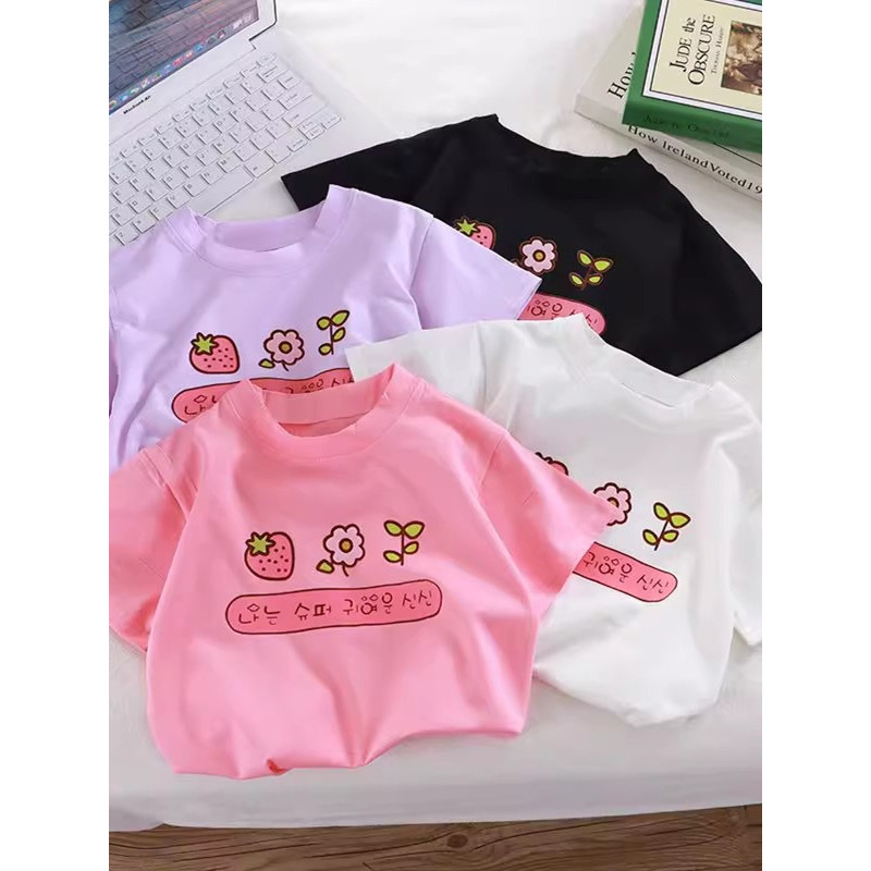 100% algodão crianças de manga curta verão menina camiseta 2025 novo estilo bonito moda versão coreana menina bebê topo