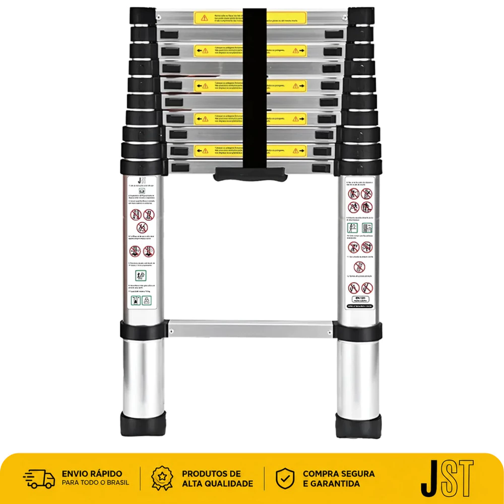 Escada Telescópica Inox 11 Degraus 3,20m 150kg ETI320 JST Retrátil Dobrável