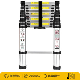 Escada Telescópica Inox 11 Degraus 3,20m 150kg ETI320 JST Retrátil Dobrável