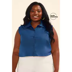 Camisa Feminina Tricoline Sem Mangas Marialícia Azul