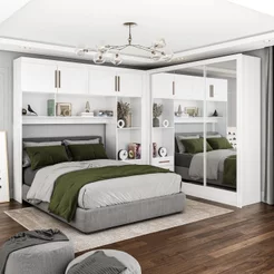 Guarda-Roupa Casal Modulado 4 Portas Santiago 3 Portas Premium 5 Gaveta com Espelho Branco Branco