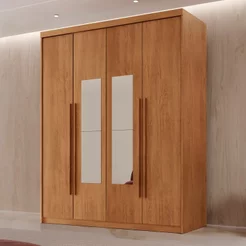 Guarda Roupa Solteiro 4 Portas 2 Gavetas com Espelho MDF Veracruz Marrom/Marromle Naturalle