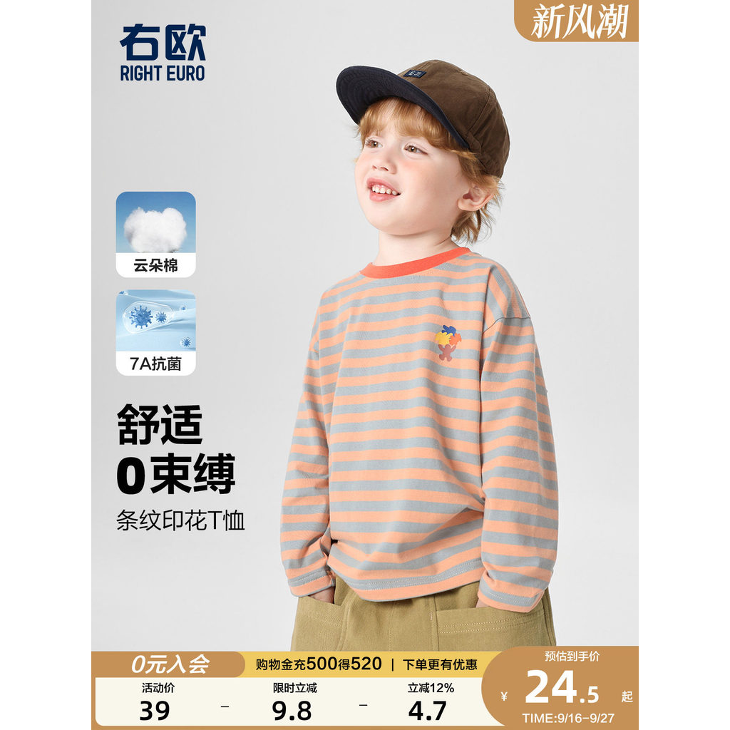 Right Ou meninos meninas listrado camisetas de manga comprida crianças camisas de fundo interno básico primavera outono 