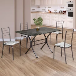 Conjunto Sala de Jantar Mesa Retangular 100x60cm Tampo Madeira MDP Ardósia Indiana 4 Cadeiras Rio Prata/Paraopeba/Mart