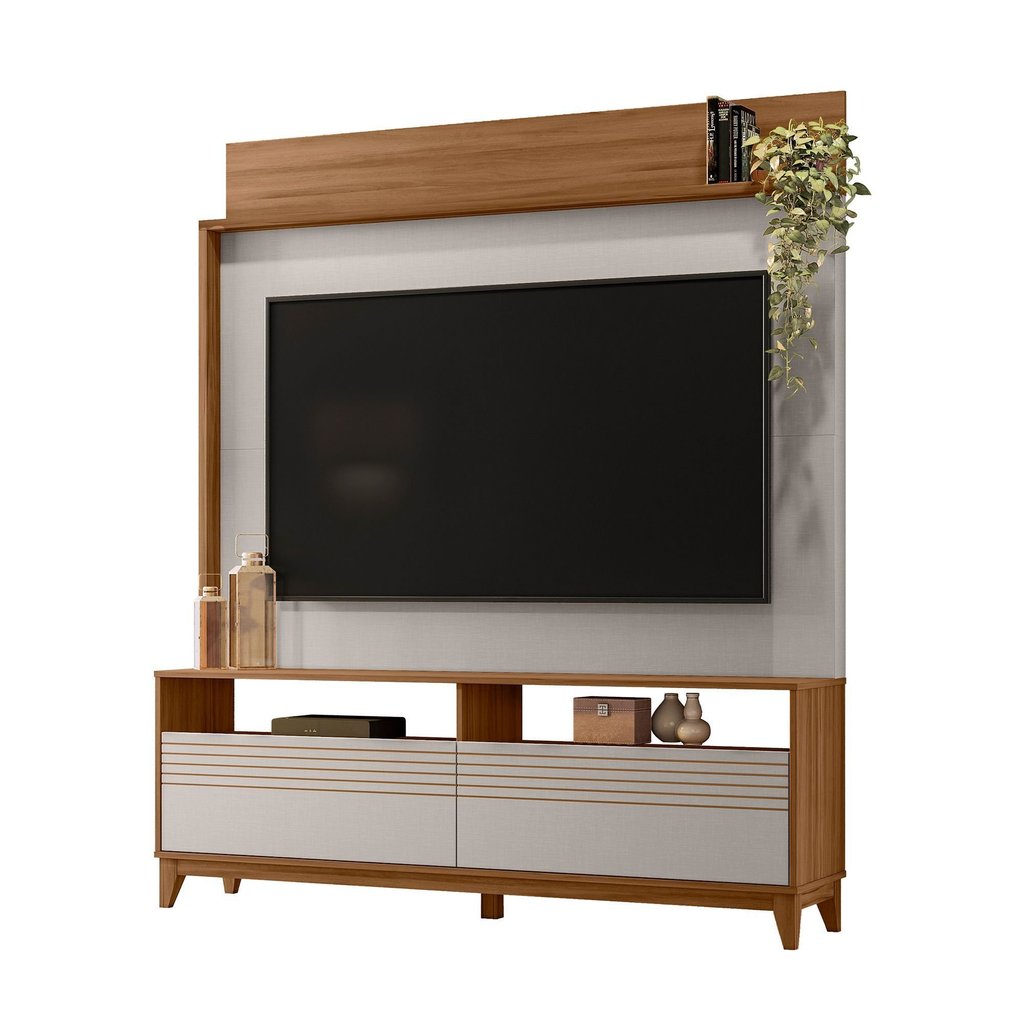 Estante para TV e Home Theater até 70 Polegadas 160CMX185,3cm Pés em Madeira Maciça Nt 1300 Marrom Freijó Trend/Off · foto 2