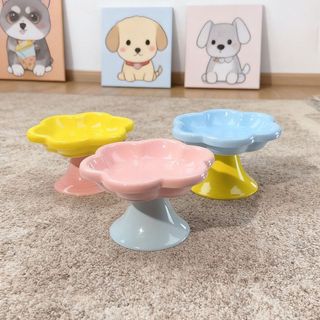 Novo estilo de cerâmica flor criativa Macaron cor combinando tigela para animais de estimação proteção para pescoço pés 