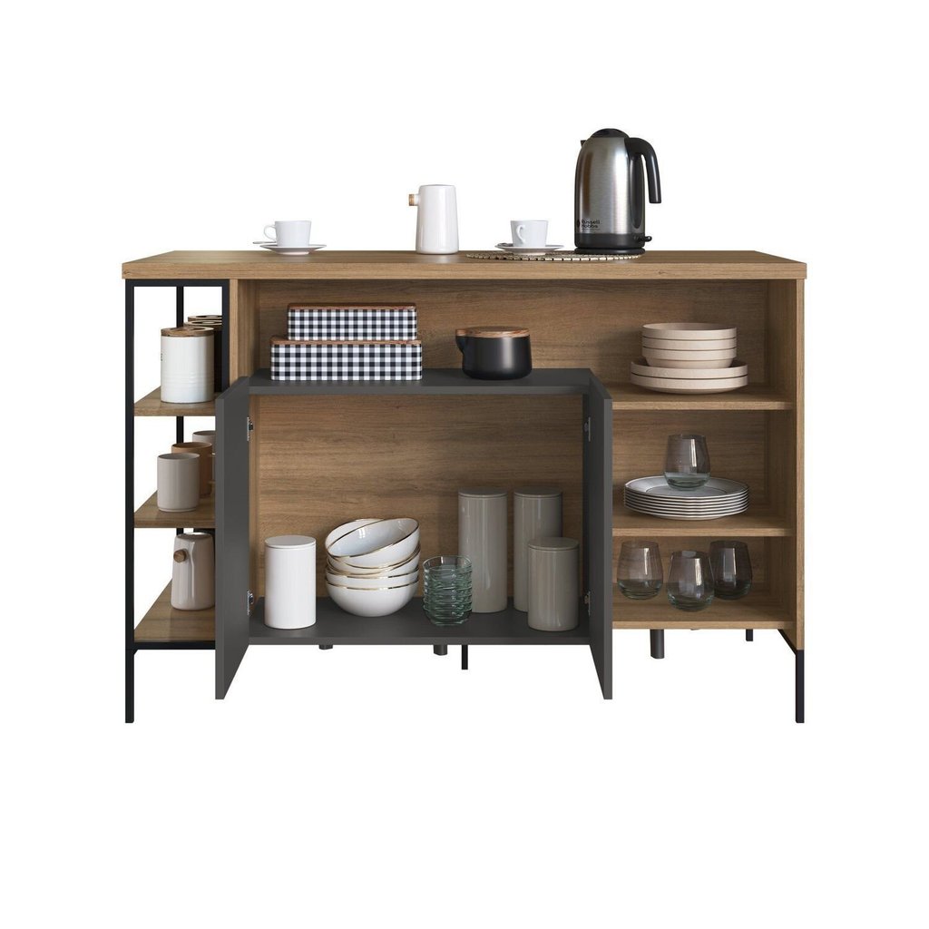 Mesa Bancada Gourmet Estilo Industrial 131cm com Armario 2 Portas Marrom/Preto/Mel/Grafite Grafite · foto 2