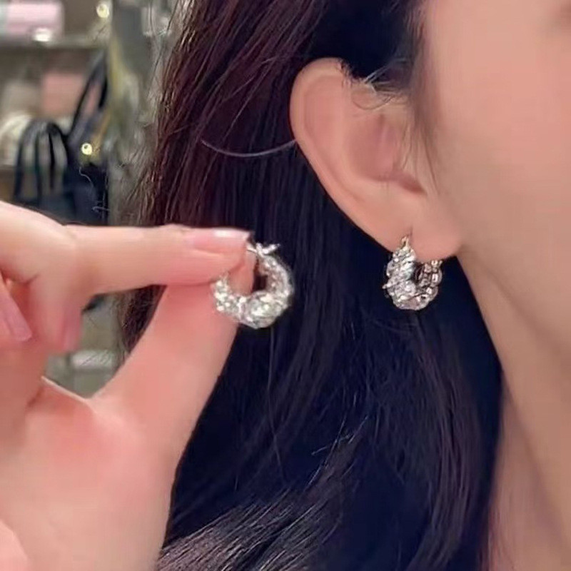 Simples brilhante cheio de diamante simples brincos de argola nicho Design brincos de diamante Commuter temperamento bri