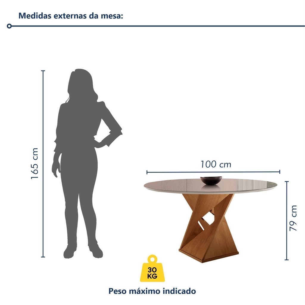 Conjunto Mesa de Jantar Redonda 4 Cadeiras Tampo de Vidro Barcelona Yescasa Cinamomo Off White Cinamomo/Off White/Suede · foto 2