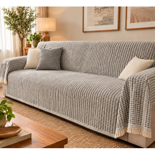 Manta Para Sofa Gigante Retrátil Canto e Fixo 100% Algodao - Algodão Cinza