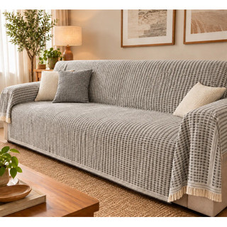 Manta Para Sofa Gigante Retrátil Canto e Fixo 100% Algodao - Algodão Cinza