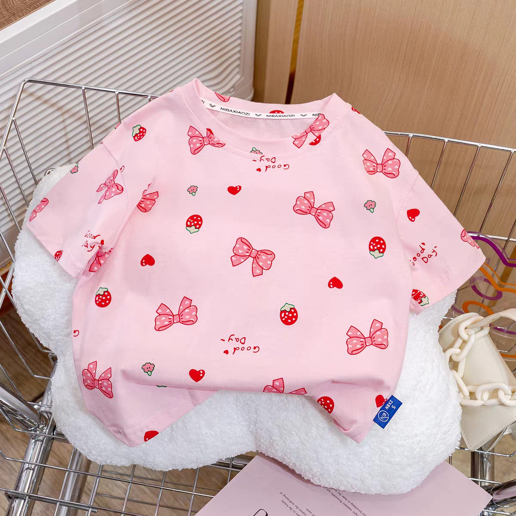 Camiseta infantil meninas novo estilo roupas de verão versão coreana Tops soltos bebê verão médio crianças pequenas moda