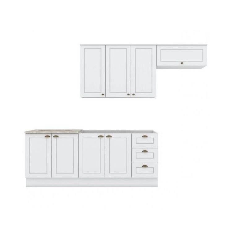 Cozinha Compacta Modulada 4 Peças com Balcão para Pia e Aéreo Emily Branco Branco · foto 2