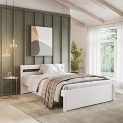 Cama Casal em Madeira Maciça 140x190 Unique Yescasa Branco Branco