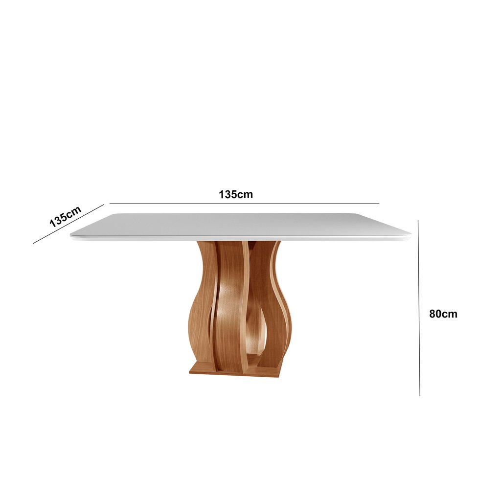 Mesa 8 Lugares Tampo Vidro/MDF Sala de Jantar 135x135cm Nuance Yescasa Marrom/Castanho Cinamomo/Off White 8 — imagem 2 de 2