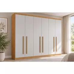 Guarda Roupa Casal 6 Portas e 4 Gavetas Bahia Naturale/Off White - Rufato