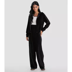 Calça Feminina Pantalona em Plush Dianna Preto