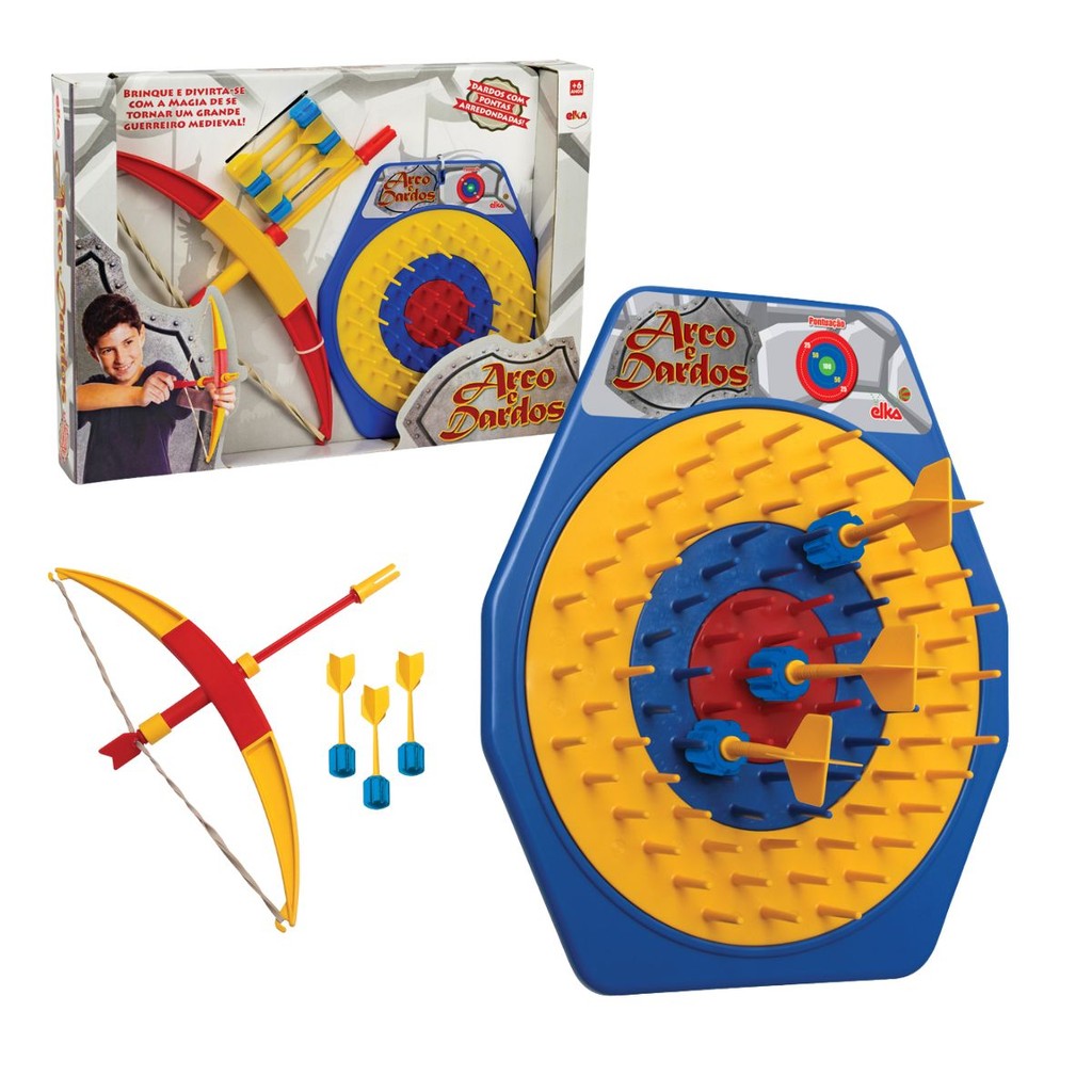 Jogo Acerte o Alvo Elka Infantil com Arco e 4 Dardos Coloridos para Treinar a Mira