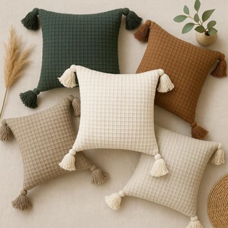 Capa de almofada boho 45x45 pompom piquet algodão bohochic em Oferta na Shopee