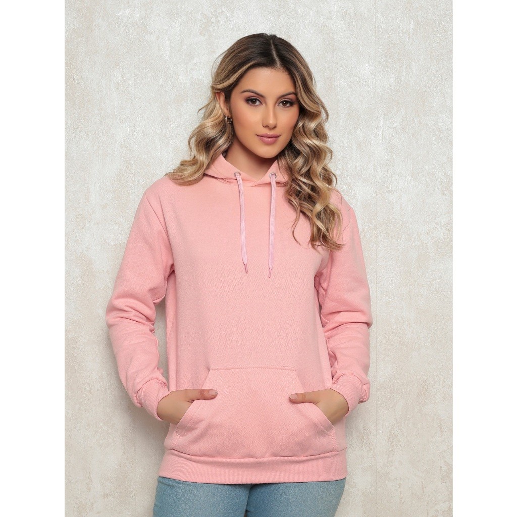 Moletom Liso Feminino Blusa de Frio Canguru Algodão