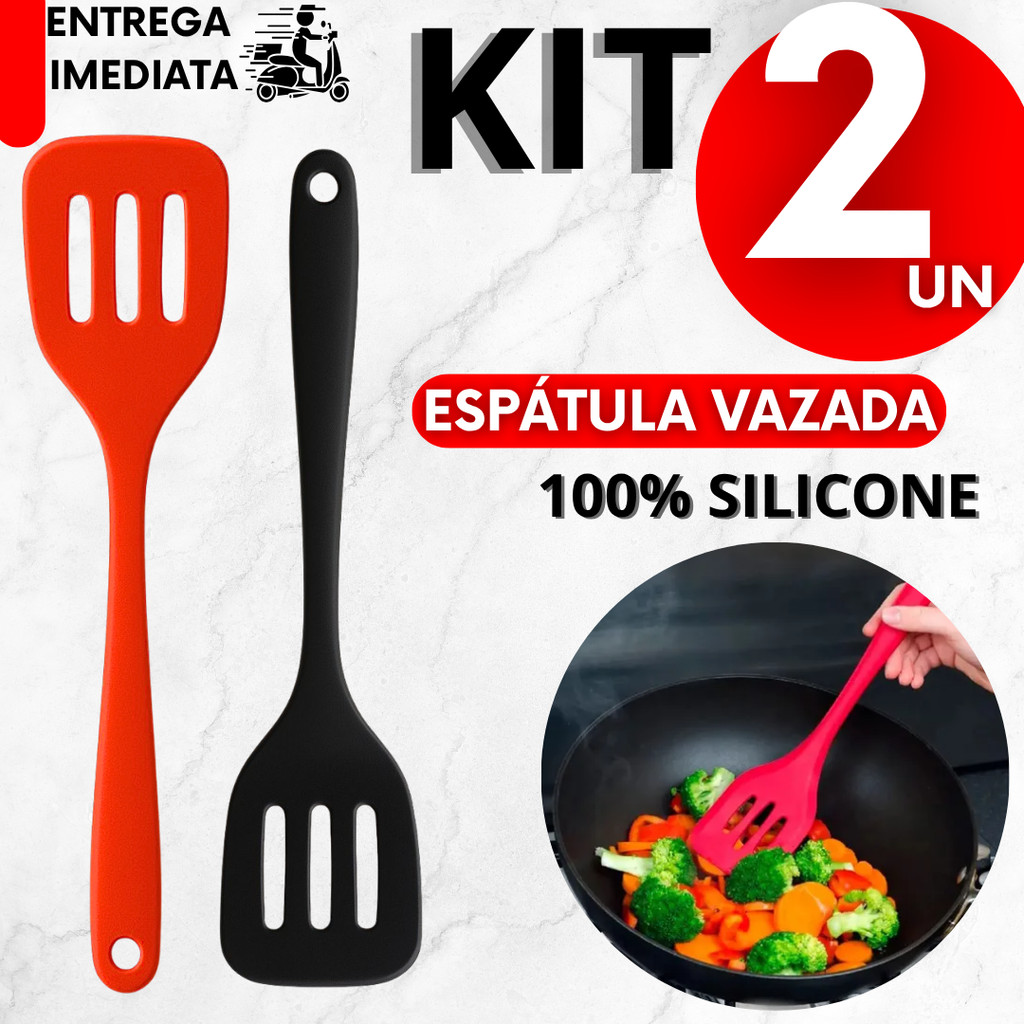 Espátula Chapeiro Vazada de Silicone 2 Peças Ovo Panqueca Lasanha Assar Fritar