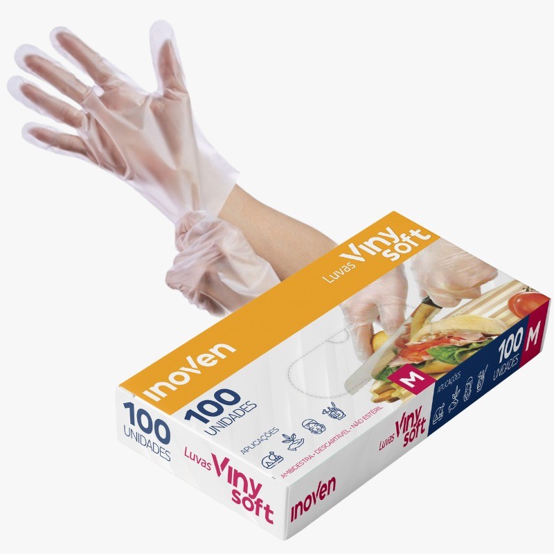 Luva Vinysoft sem Pó Transparente Inoven com 100 unidades para Alimentos, Cosméticos, Tatuadores em Oferta na Shopee