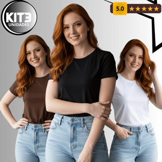 kit 3 Blusas  Manga Curta Blusinhas Feminina de Compressão Camiseta academia dia a dia Básica Suplex em Oferta na Shopee