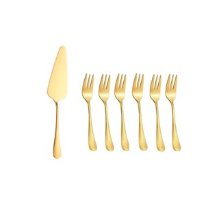Espatula e Garfos de Bolo Dourado Sobremesa Inox Kit 7un em Oferta na Shopee