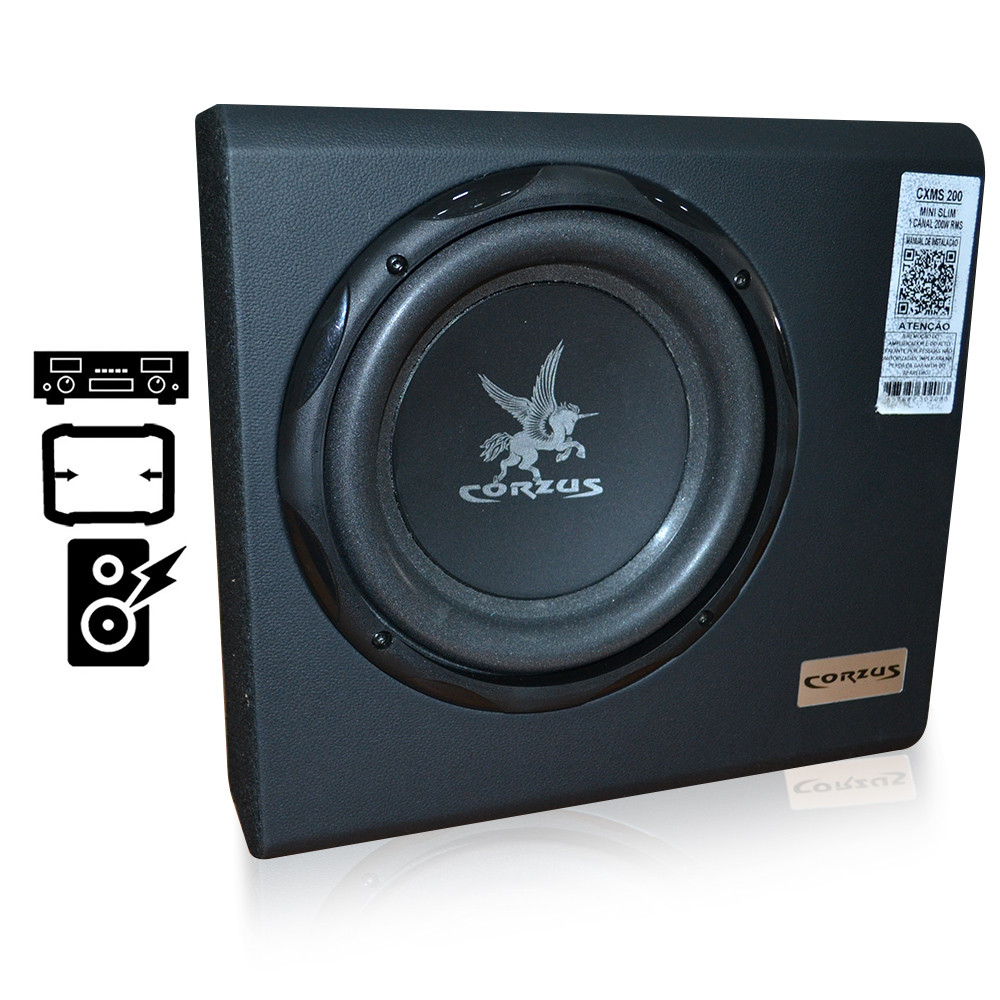 Caixa Amplificada Corzus CXS200 Mini Slim 200W RMS Subwoofer 8 Polegadas Som Automotivo