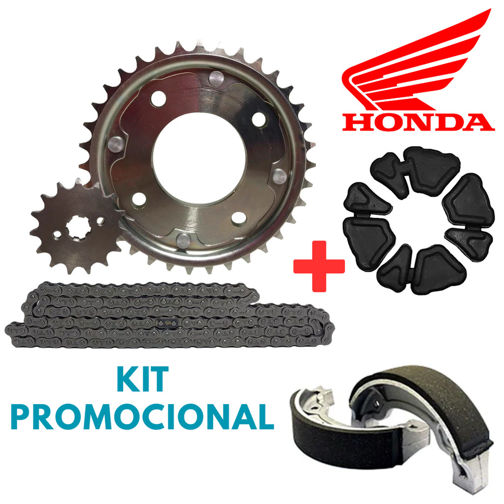 Kit TRANSMISSÃO RELAÇÃO + COXIM + LONA FREIO HONDA BIZ 100 ANTIGA 1998 Até 2005