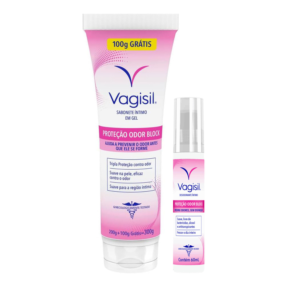 KIT SABONETE ÍNTIMO EM GEL + DESODORANTE VAGISIL PROTEÇÃO ODOR BLOCK em Oferta na Shopee