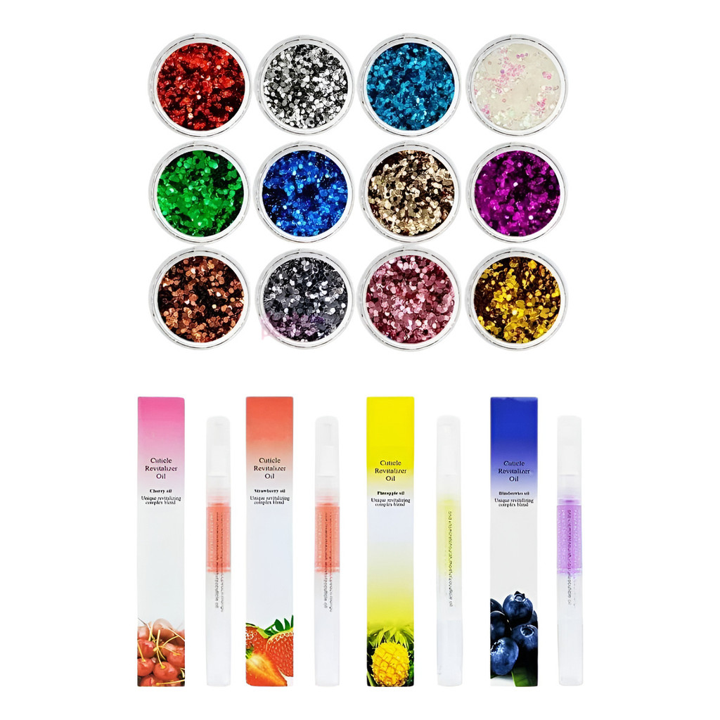 Kit Glitter Encapsulado Para Unhas 12 cores 04 Canetas Hidratante Sortidos