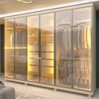 Guarda-roupas Casal 6 Portas Reflecta com Pés e Led Absolut New Reflecta 100% Mdf Off White em Oferta na Shopee