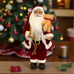 Papai Noel Decorativo em Pé com Saco de Presentes e Urso - Vermelho e Branco - 60cm - 1 unidade - Rizzo