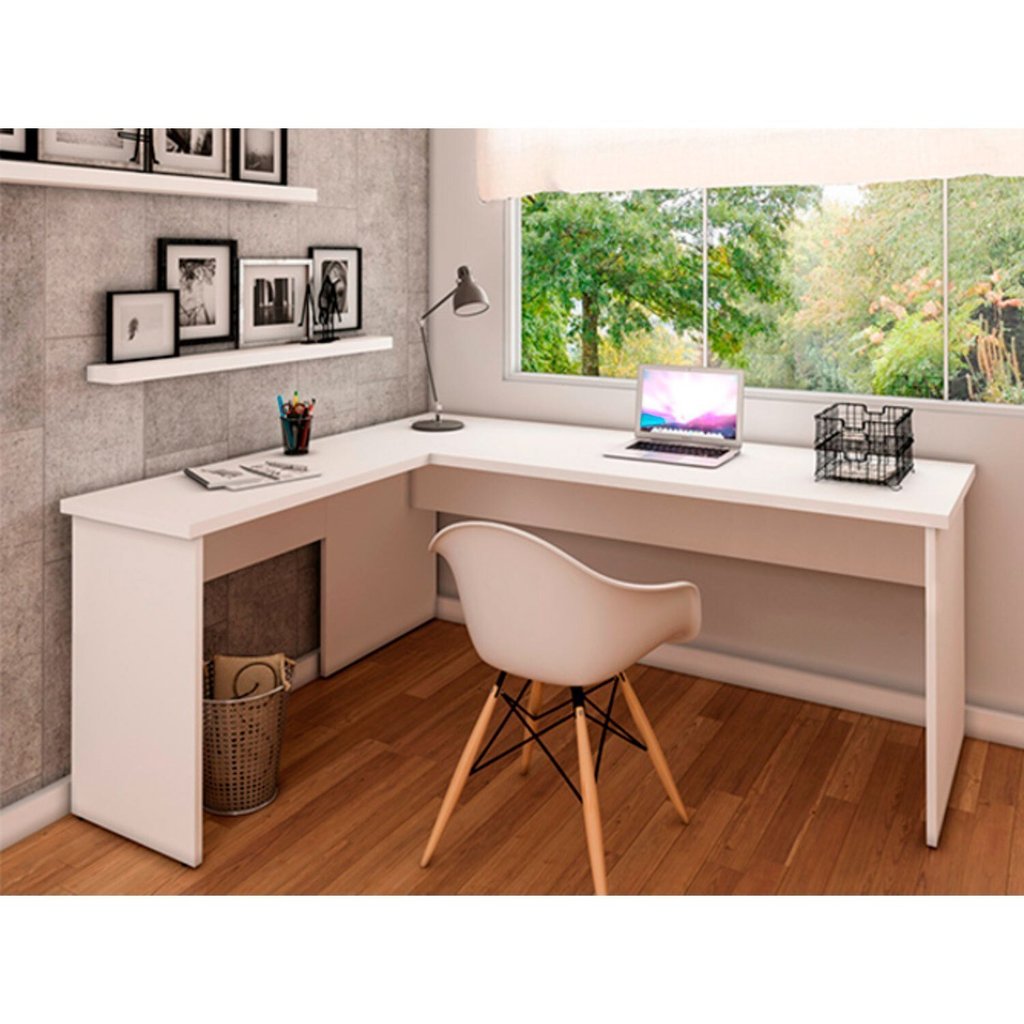 Escrivaninha Mesa Escritório em L 120x150cm Tampo 30mm MDP Branco Office Branco em Oferta na Shopee