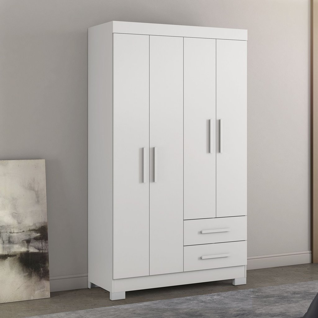Guarda-Roupa Solteiro 4 Portas 2 Gavetas  Branco New/Rosa em Oferta na Shopee