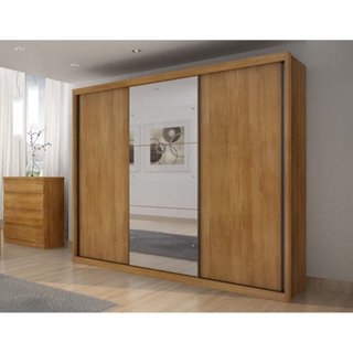 Guarda-Roupa Casal MDF Vegas 3Pts 6Gav com Espelho  Cumaru em Oferta na Shopee
