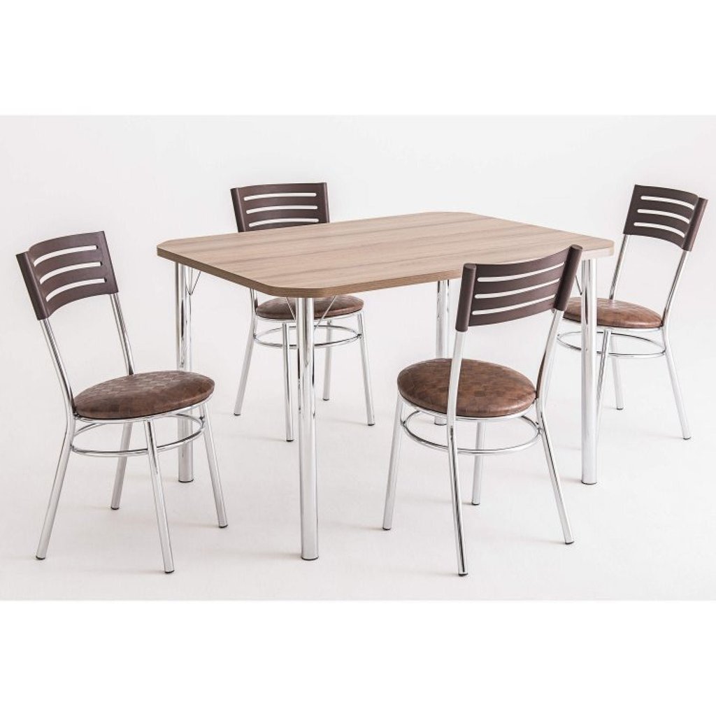 Conjunto Cromado Mesa Retangular 4101 Tampo Madeirado com 4 Cadeiras 434 Assento Estofado em Oferta na Shopee