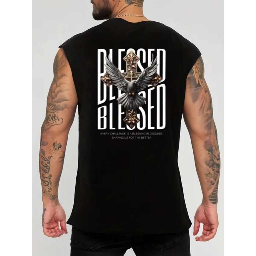 Camiseta Regata Blessed  abençoado Oversized Masculina Academia Treino Larga Moda Casual e Esporte de Alta Qualidade
