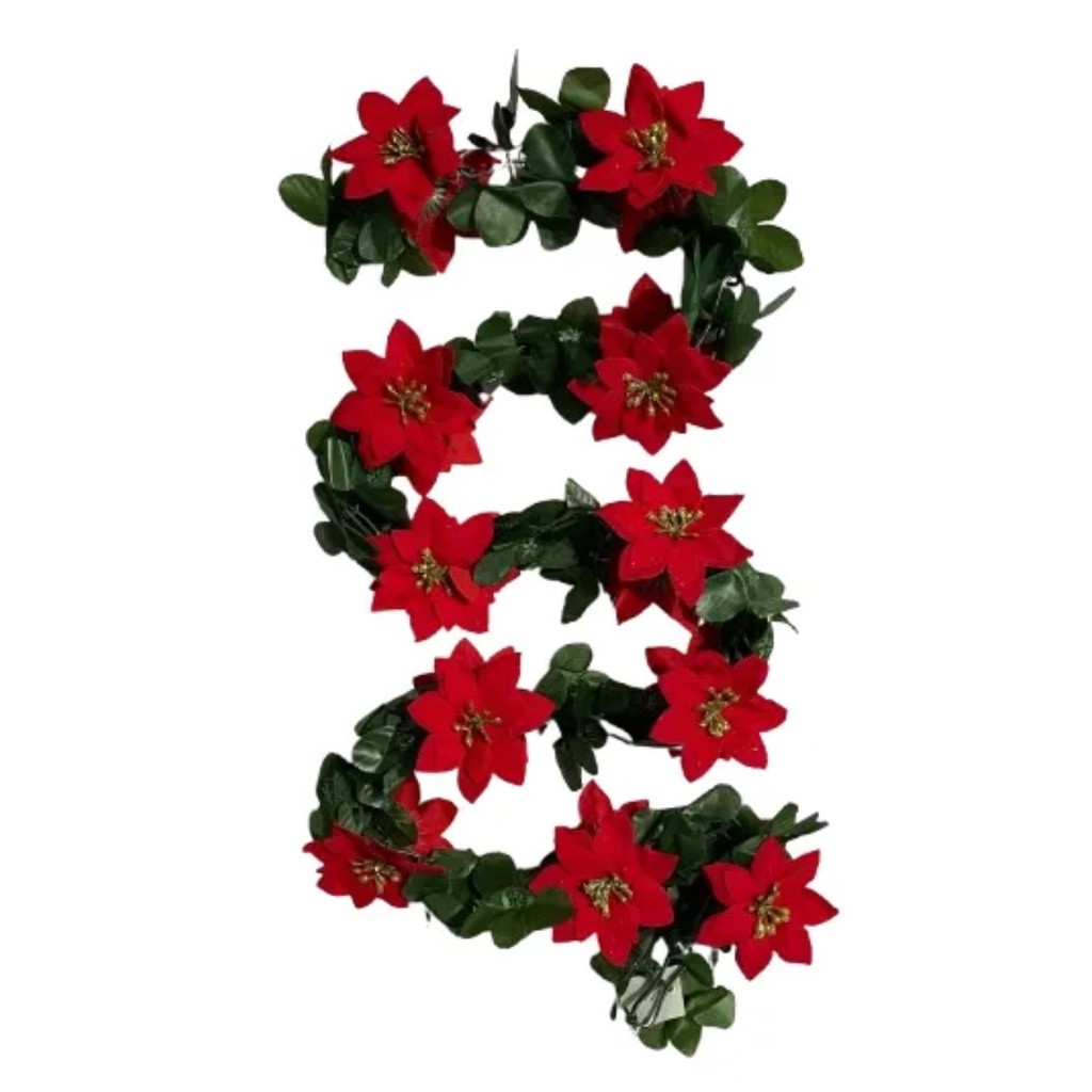 Guirlanda Flor Bico Papagaio Decoração Natal 22 Haster 1,80m