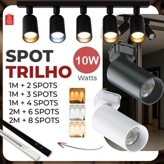 Trilho Spot LED para trilho eletrificado + Trilho + Conector Tubinho Preto e Branco 10W Bivolt em Oferta na Shopee