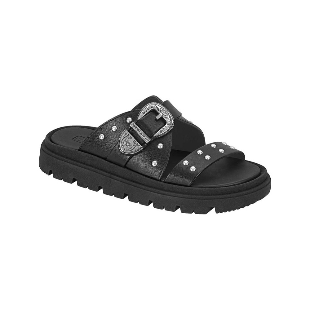 Sandália Papete Feminina Moleca Birken Fivela Tratorada Preta