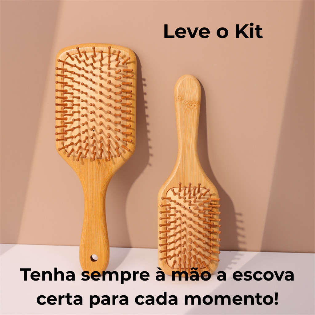 Kit 2 Escovas de Cabelo  Raquete Bambu Antifrizz, Desembaraça Rápido – Grande e Portátil em Oferta na Shopee