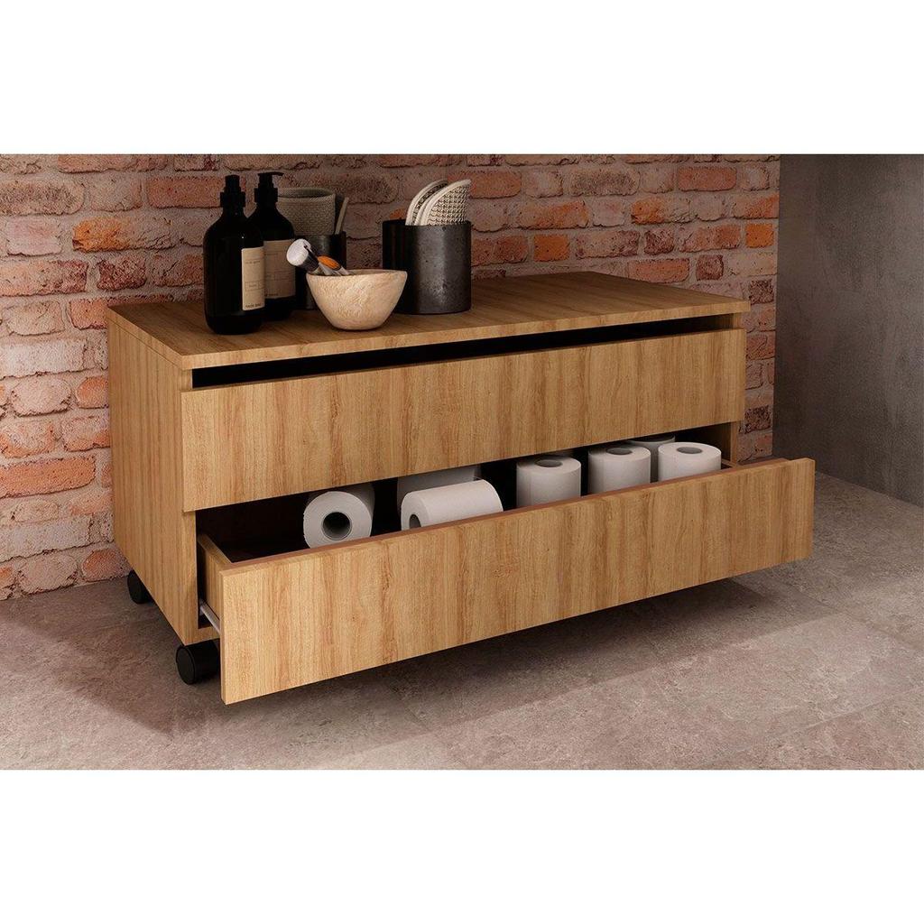 Gabinete de Banheiro c/ Rodízio BN3603 s/ Cuba c/ 2 Gavetas 80cm Amêndoa - Tecno Mobili em Oferta na Shopee