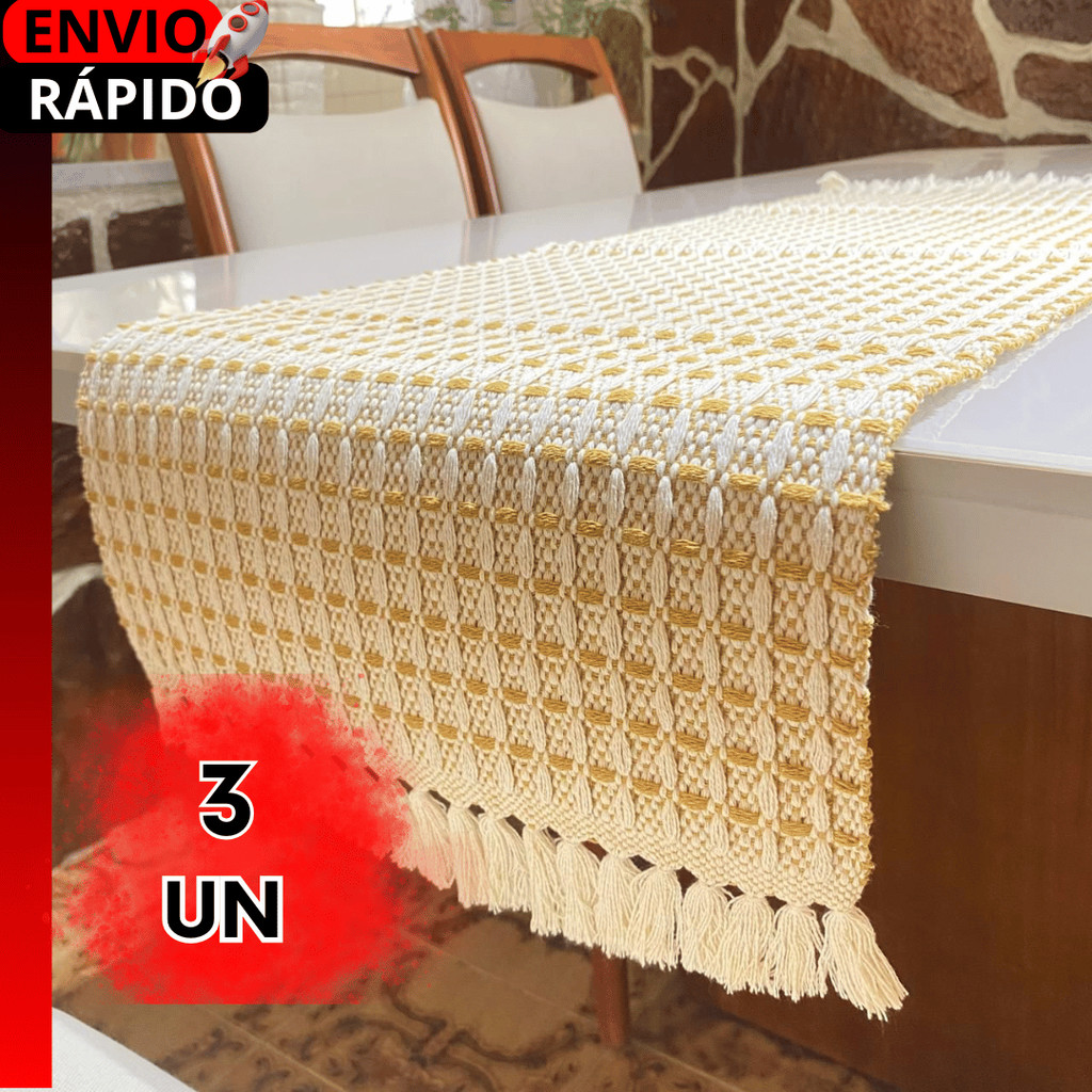 JOGO CAMINHOS DE MESA MOSTARDA - FEITOS EM TEAR MANUAL - LUXO - 100% ALGODÃO - USADOS PARA DECORAR..
