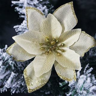 (10 Unidades/Pacote) 13cm Vermelho E Dourado Simulação De Natal Flor Glitter Tecido Artificial Árvore Decoração De Flore