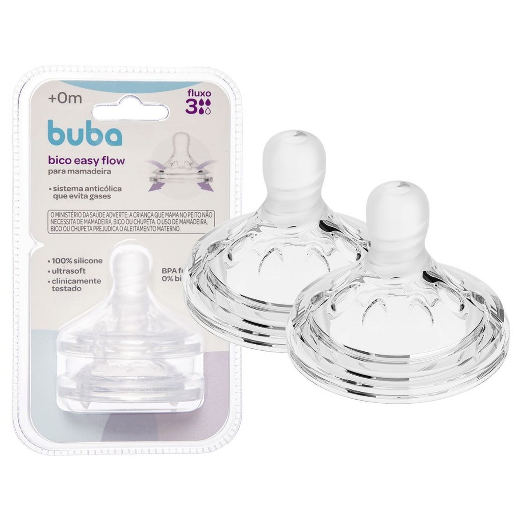 kit 2 Bico De Mamadeira Anticólica Pétala Silicone Buba Easy Flow