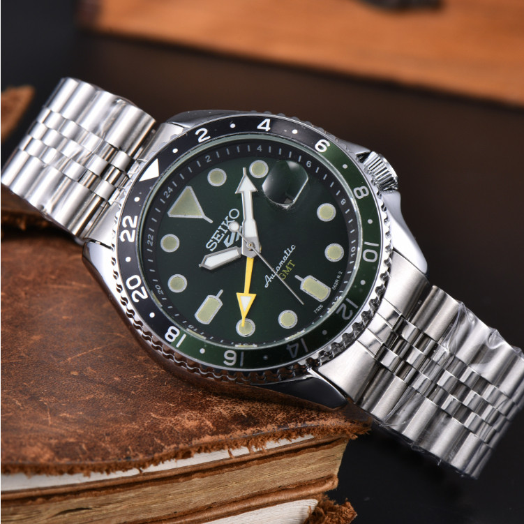 Boutique Relógio Masculino SEIKO Mecânico Automático Verde Dial Calendário Pulseira De Aço Inoxidável De Negócios 1